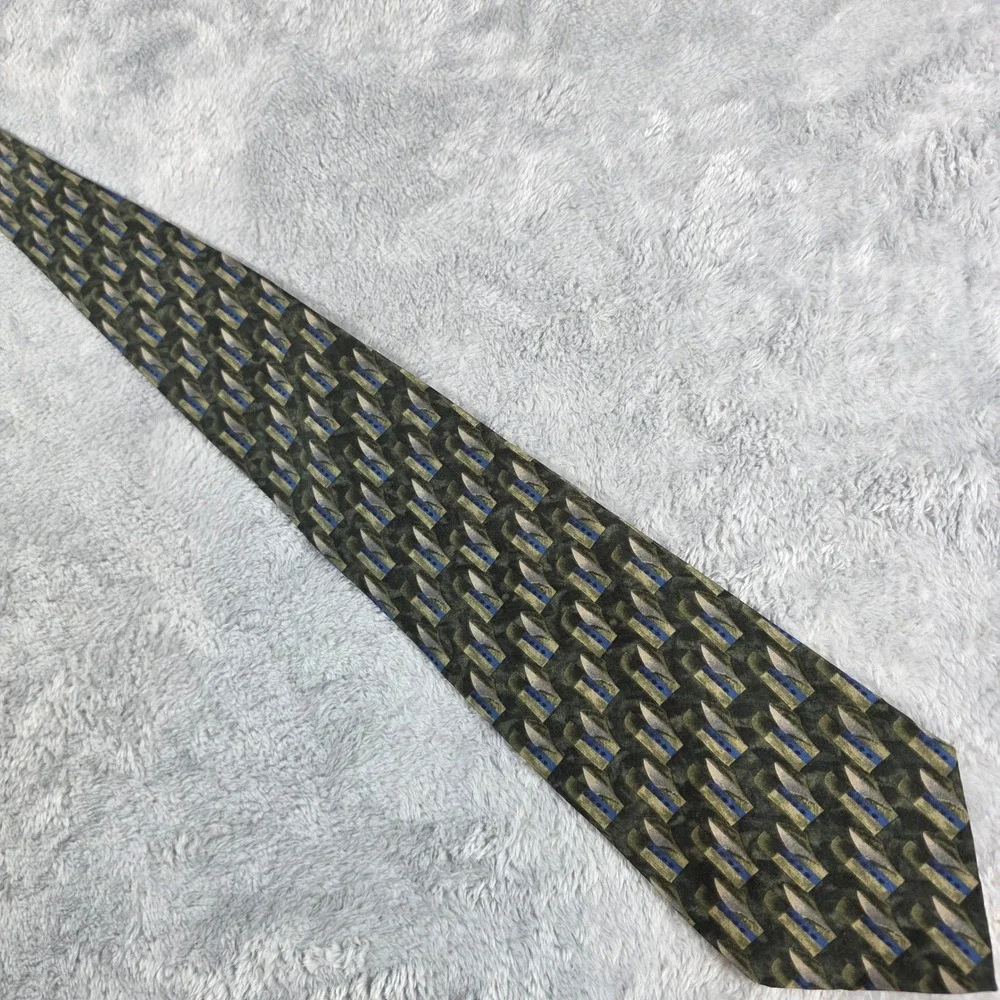 Daniel Hechter‎ Mens Green Geometric Silk Necktie Abstract Professional 4